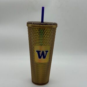 Starbucks UW Studded Gold Textured Tumbler with Purple Straw University of WA